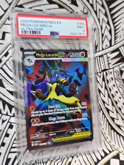 2025 Pokemon Mega Evolution Lucario ex Ultra Rare #160/132 PSA 9 Mint (517) - Image 2