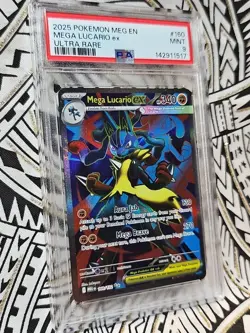 2025 Pokemon Mega Evolution Lucario ex Ultra Rare #160/132 PSA 9 Mint (517) - Image 3