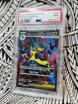 2025 Pokemon Mega Evolution Lucario ex Ultra Rare #160/132 PSA 9 Mint (517) - Image 4