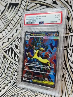 2025 Pokemon Mega Evolution Lucario ex Ultra Rare #160/132 PSA 9 Mint (517) - Image 5