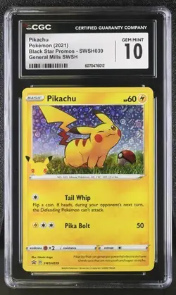 ✨✨ CGC 10 Pikachu General Mills Holo Pokemon Black StarPromo SWSH039 - Image 1