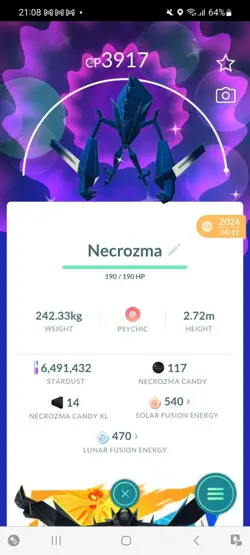 Pokemon Go Shiny Legendary/ ultrabeast Necrozma ( High cp ) - Image 1