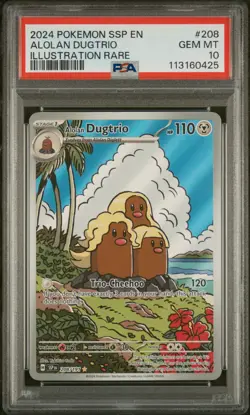 2024 POKEMON SSP EN-SURGING SPARKS ILLUSTRATION RARE #208 ALOLAN DUGTRIO PSA 10 - Image 1