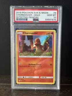 2019 Pokemon Sun and Moon Charmander 4/18 Holo Detective Pikachu PSA 10 Gem - Image 1