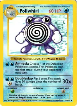 Pokemon TCG Poliwhirl 38/102 Base Set Shadowless Uncommon MP - Image 1