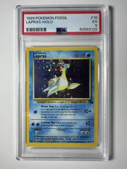Pokemon Vintage Lapras Fossil Holo Rare #10/62 PSA 5 - Image 1