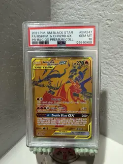 2021 Pokemon Sun Moon Black Star Promo Reshiram & Charizard GX #SM247 PSA 10 - Image 1