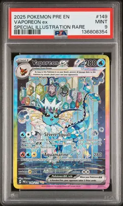 2025 POKEMON PRE EN-PRISMATIC EVOLUTIONS #149 VAPOREON EX PSA 9 - Image 1