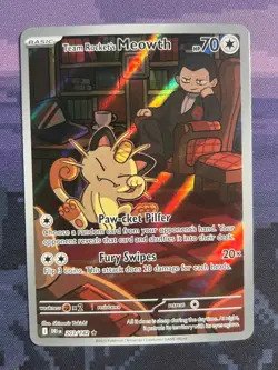 Team Rocket's Meowth 203/182 Pokemon Destined Rivals Illustration Rare Near Mint - Image 1