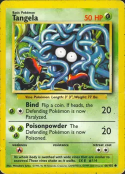 Tangela 66/102 (1999-2000 UK Print) Base Set Pokemon Card MP - Image 1