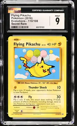 Pokemon TCG GRADED 2016 Flying Pikachu 110/108 Evolutions SEC M+ 9 CGC ENG - Image 1