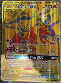 JUMBO Oversized Reshiram & Charizard GX Tag Team Gold Promo SM247 Pokemon NM - Image 1