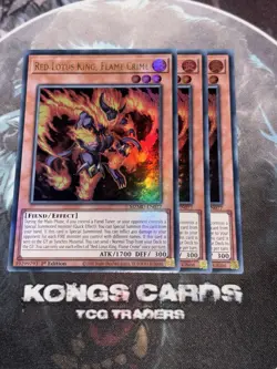 MZMU-EN077 Red Lotus King, Flame Crime X3 Ultra Rare YuGiOh! NEW PLAYSET - Image 1