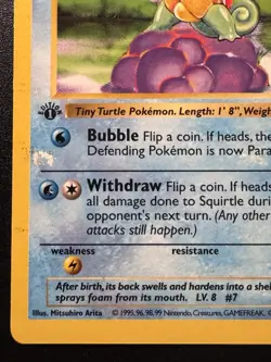 1st Edition Shadowless Squirtle 63/102 Base Set Pokemon Card Rare MP - Image 5