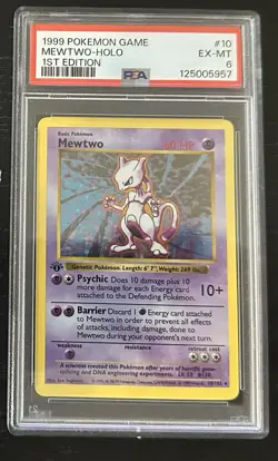 Pokemon Base Set 1st Edition Mewtwo Holo 10/102 PSA 6 - Image 1