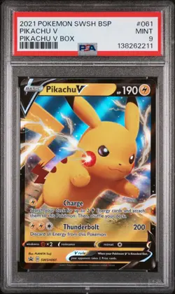 PSA 9 PIKACHU V BLACK STAR PROMO 061 PIKACHU V BOX SWSH POKEMON MJ - Image 1