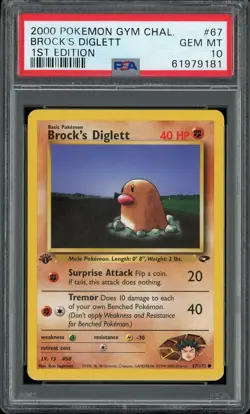 PSA 10 Brock's Diglett 1st Edition Gym Challenge 67/132 Pokemon Card - Image 1