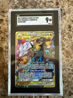 2019 POKEMON SUN & MOON COSMIC ECLIPSE #157 RESHIRAM & ZEKROM GX SGC 9 - Image 1