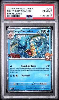 2025 POKEMON DRI EN-DESTINED RIVALS PRERELEASE #049 MISTY'S GYARADOS PSA 10 - Image 1