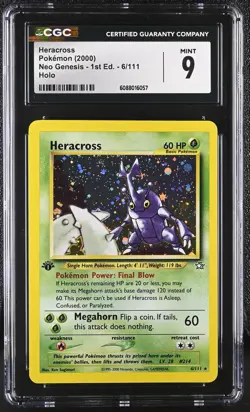 CGC 9 MINT Heracross 2000 Neo Genesis 1st Edition 6/111 Holo Pokemon Card - Image 1