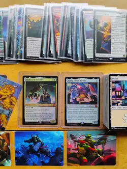 Lot of 70 TMNT MTG Rare, Mythic Rare, Foil & Art Cards + Sealed Pack of 90 Lands - Image 3