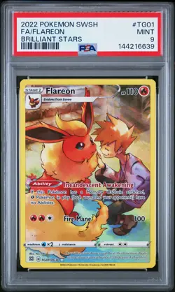 2022 POKEMON SWORD & SHIELD BRILLIANT STARS #TG01 FULL ART/FLAREON PSA 9 - Image 1