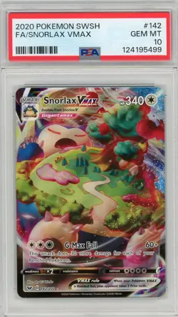2020 Pokemon SWSH #142 FA Snorlax VMAX PSA 10 GEM MINT - Image 1