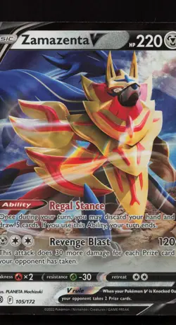 Zamazenta V 105/172 Holo Rare V Brilliant Stars Pokemon Near Mint - Image 1