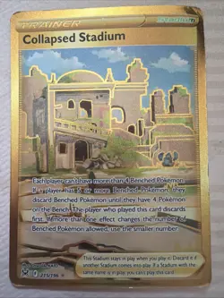 Pokemon TCG Collapsed Stadium Holo Gold Secret Rare Card 215/196 Lost Origin - Image 1