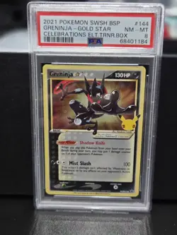 Pokemon Greninja Gold Star 2021 Celebrations Black Star Promo SWSH144 PSA 8 - Image 1