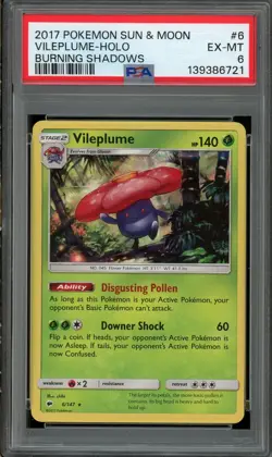 2017 Pokemon Sun & Moon Vileplume-Holo Burning Shadows PSA 6 EX-Mint - Image 1
