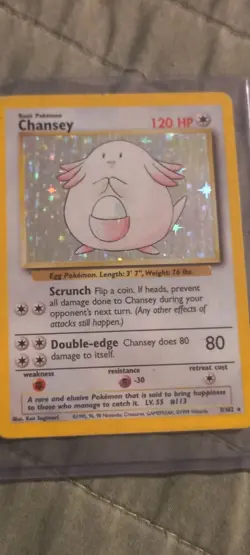 CHANSEY Pokemon Rare 1995 Wizards of the Coast Holo 3/102 Card Base NM Foil Wotc - Image 2