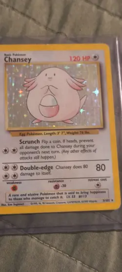 CHANSEY Pokemon Rare 1995 Wizards of the Coast Holo 3/102 Card Base NM Foil Wotc - Image 3