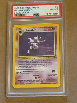 Haunter 6/62 Fossil Holo Pokemon card PSA 8 NM-MT with awesome STAIN ERROR - Image 1