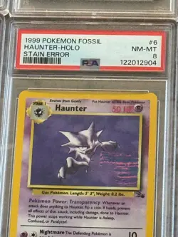 Haunter 6/62 Fossil Holo Pokemon card PSA 8 NM-MT with awesome STAIN ERROR - Image 2