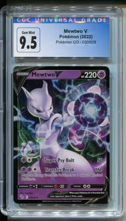 2022 Pokemon GO 030/078 Mewtwo V Holo CGC 9.5 GEM MINT - Image 1