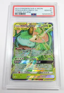 2019 PSA 10 GEM MT - Pokemon 1/236 Venusaur & Snivy GX Tag Team Card #60104B - Image 1