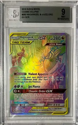 2019 Pokemon SM Cosmic Eclipse Secret #260 FA Naganadel & Guzzlord GX BGS 9 Mint - Image 1