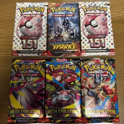 Pokemon Booster Packs, Lot Of 6, (2) 151 Packs, (3) Mega Evolutions, (1) Surging - Image 1