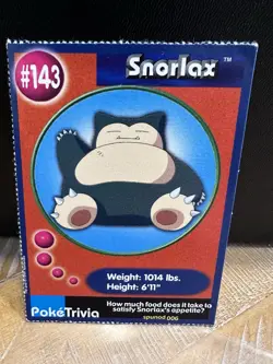 Snorlax 1999 Original 151 Pokemon Burger King PokeTrivia Trading Card #143 - Image 1
