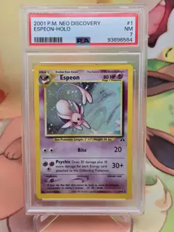 Espeon 1/75 VINTAGE 2001 Neo Discovery Holo Pokemon Card Graded PSA 7 - Image 1