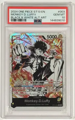 2024 One Piece Monkey D. Luffy ST13-003 Leader Black White Alternate Art PSA 10 - Image 1