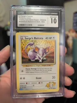 Lt. Surge's Rattata Holo Card 015/034 Classic Holo 2023, CGC Gem Mint 10 - Image 1