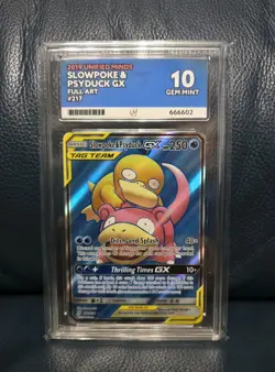 Slowpoke & Psyduck GX 217/236 Unified Minds Pokemon Card 2019 Graded Mint Ace 10 - Image 2