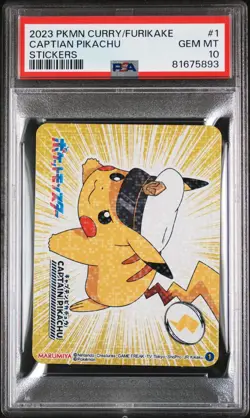 Captain Pikachu 2023 MARUMIYA POKEMON Curry/Furikake Stickers #1 PSA 10 - Image 1