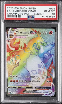 2020 POKEMON SWORD & SHIELD CHAMP'S PATH SECRET FULL ART/CHARIZARD VMAX PSA 10 - Image 1
