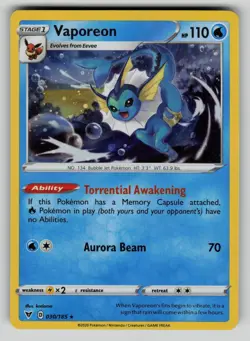 Vaporeon 030/185 Rare Vivid Voltage Pokemon NM (cosmos holo) - Image 1