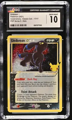 CGC 10 Umbreon Celebrations 17/17 Classic Collection Pokemon Card Gold Star 2021 - Image 1