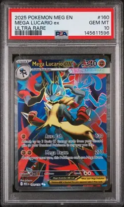 2025 POKEMON MEG EN-MEGA EVOLUTION ULTRA RARE #160 MEGA LUCARIO EX PSA 10 - Image 1