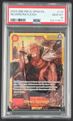 One Piece OP08-118 SEC Silvers Rayleigh PSA10 English - Image 1